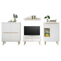 WOHNWAND 4-teilig weiß matt, Eiche, skandinavisch 344 cm, Wohnkombination mit Soft-Close - Eichefarben/Weiß, Glas/Holz (344/170/40cm) - Furn.Design