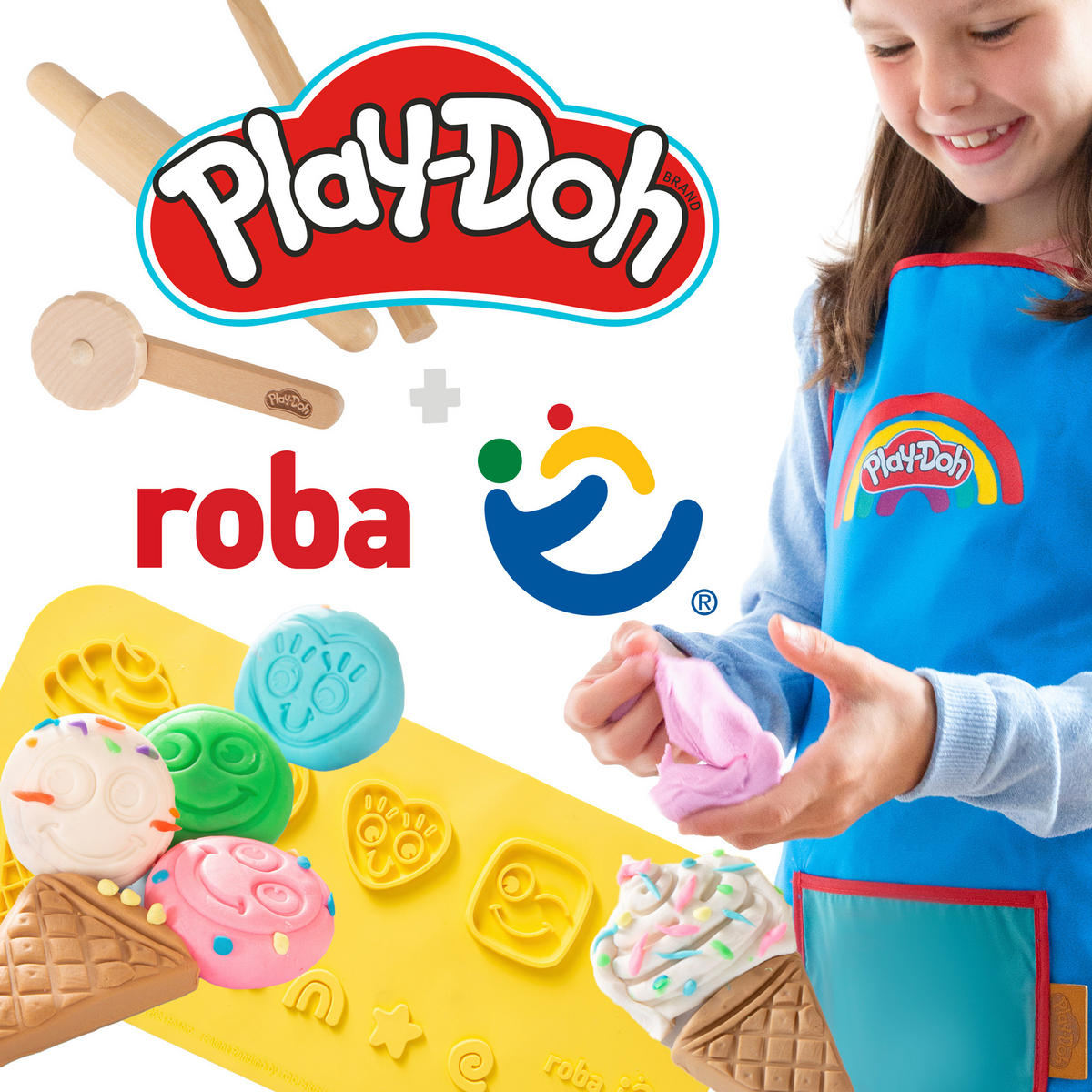 SPIELSET KNETE roba x Play-Doh mit Schürze - Grau, Holz/Kunststoff (1/1/1cm) - Roba