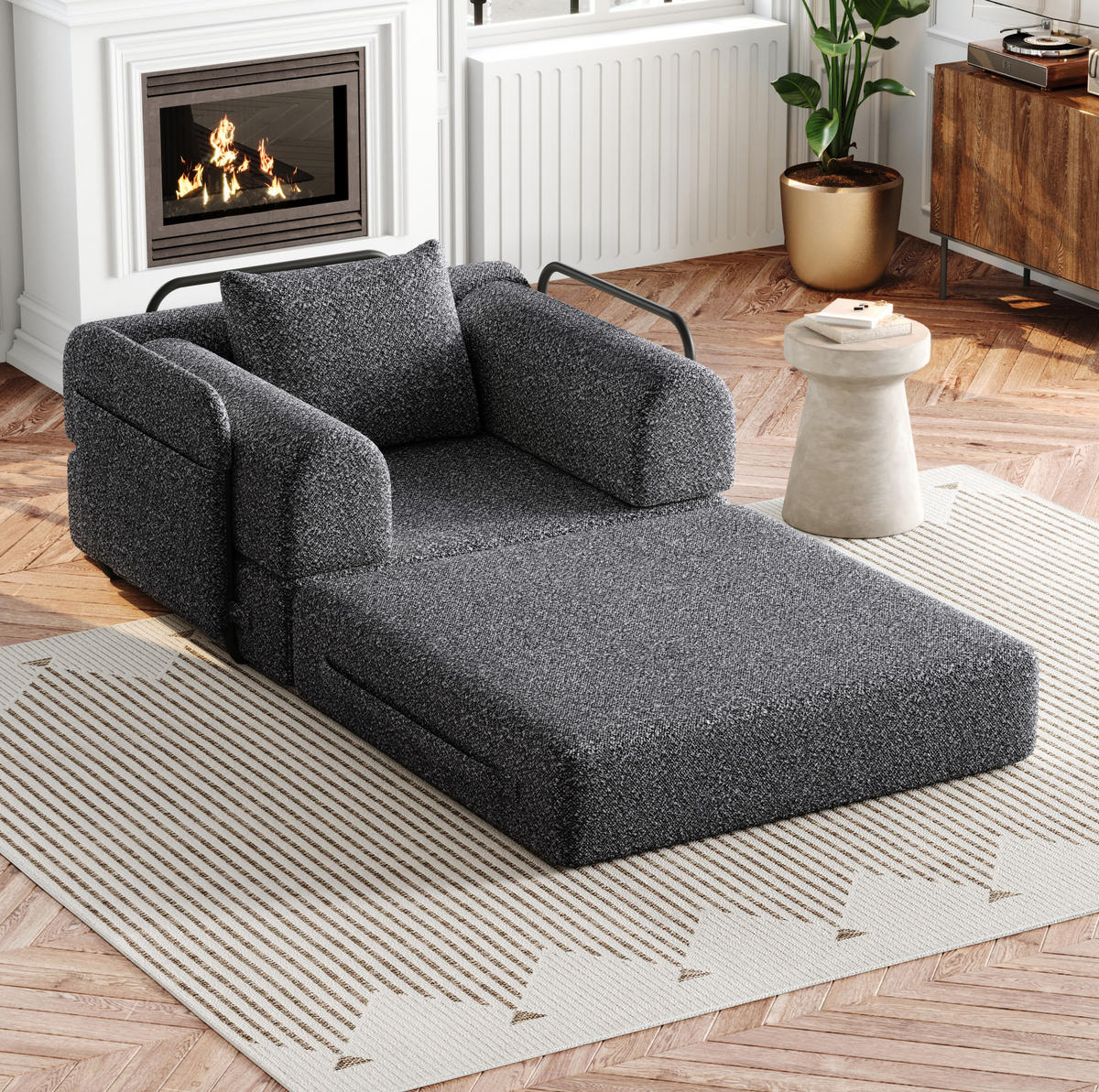 SCHLAFSOFA, Chenille 2-in-1 mit Armlehnen-Staufach & Stahlrahmen, 94/181,6/49,5 cm, Grau - Grau, Textil (94/49.5/181.6cm) - Redom