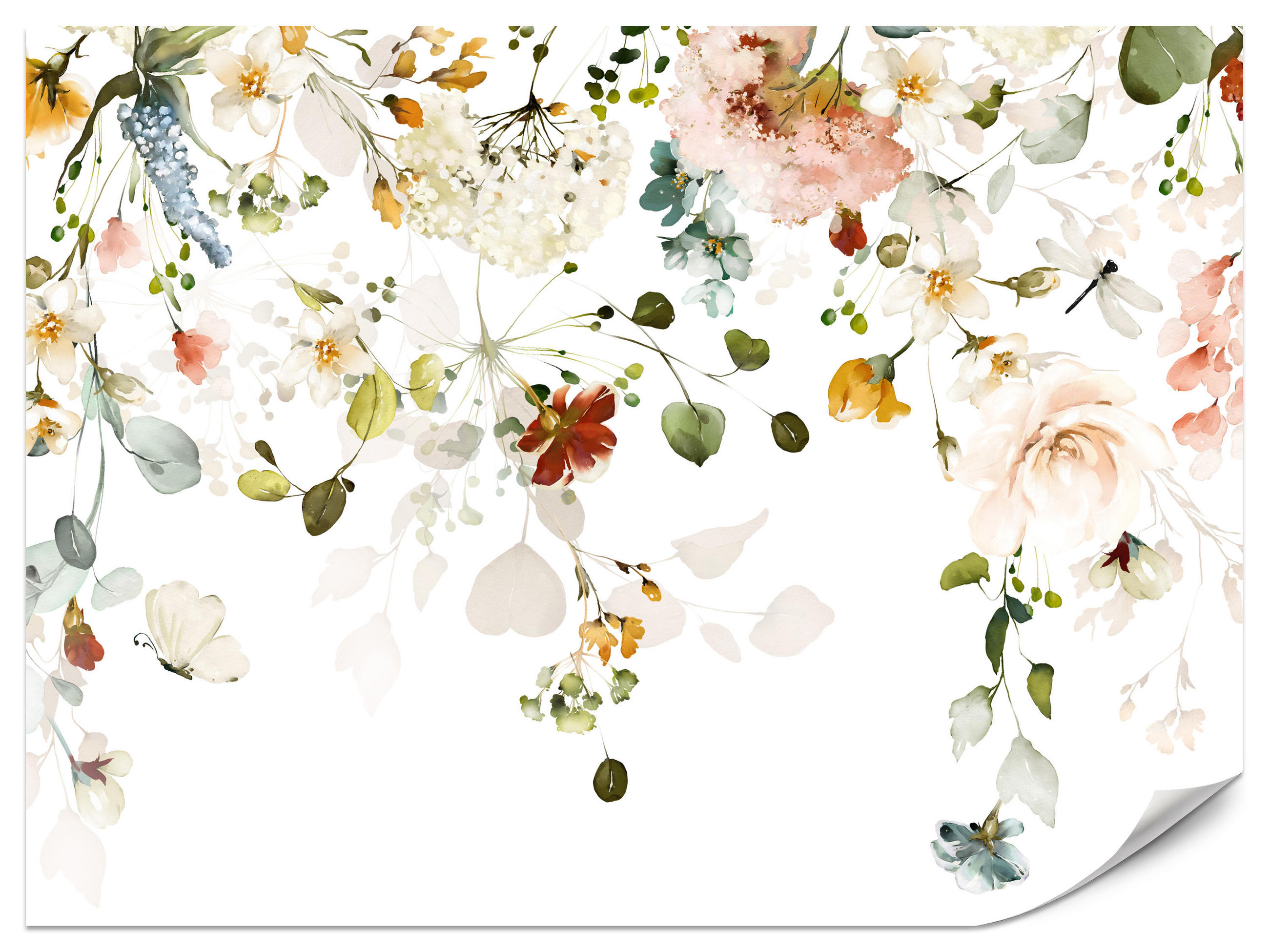 FOTOTAPETE für Schlafzimmer Bunte Zarte Blumen Blätter Pastell 150x105 - Ecru/Beige, Papier (150/105cm) - Muralo