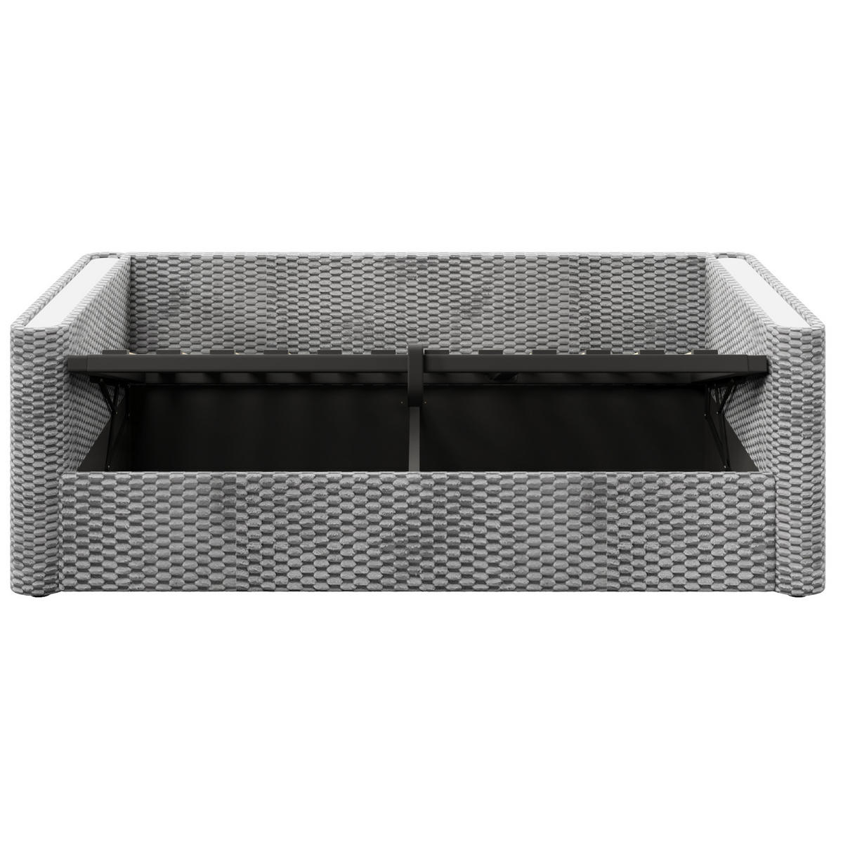 TAGESBETT 90/200 cm Grau aus Samt mit LED-Beleuchtung und hydraulischem Stauraum - Grau, Textil (90/200cm) - OKWISH