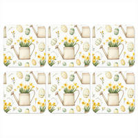 GLASUNTERSETZER 6er-Set Gießkanne - Blumen - Eier 10x10 cm - Weiß, Naturmaterialien (10/0.2cm) - MuchoWow