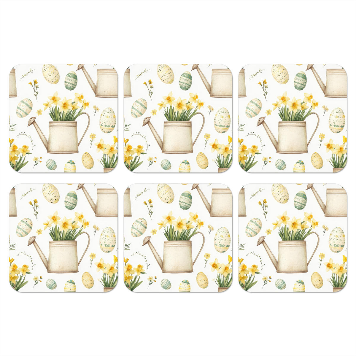 GLASUNTERSETZER 6er-Set Gießkanne - Blumen - Eier 10x10 cm - Weiß, Naturmaterialien (10/0.2cm) - MuchoWow