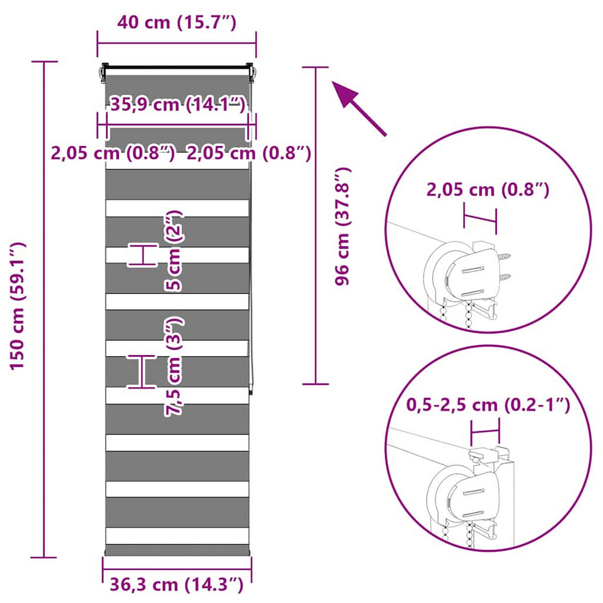 DOPPELROLLO 40/150 cm Stoffbreite 35,9 cm aus Polyester Weiß - Weiß, Textil (40/150cm) - vidaXL