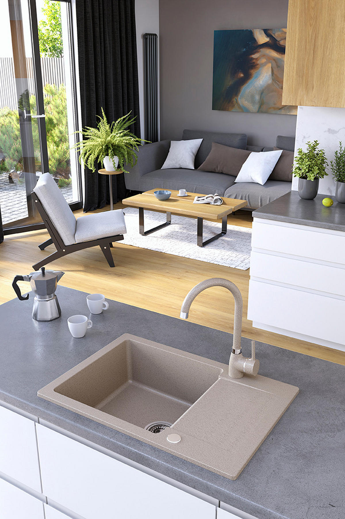 EINBAUSPÜLE Celebes Beige, Einzelbecken, 44/65/18,5 cm - Beige, Stein (44/18.5/65cm) - bad land