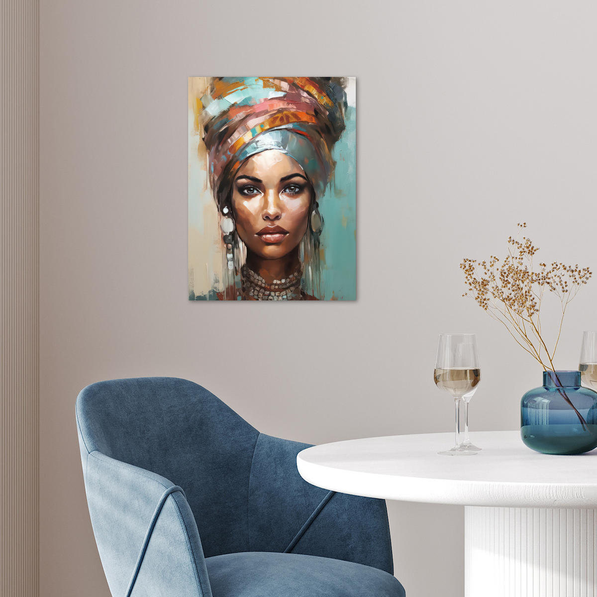 POSTER Frau - Kunst - Schmuck - Porträt 30x40 cm - Blaugrau, Papier (30/40/0.1cm) - MuchoWow