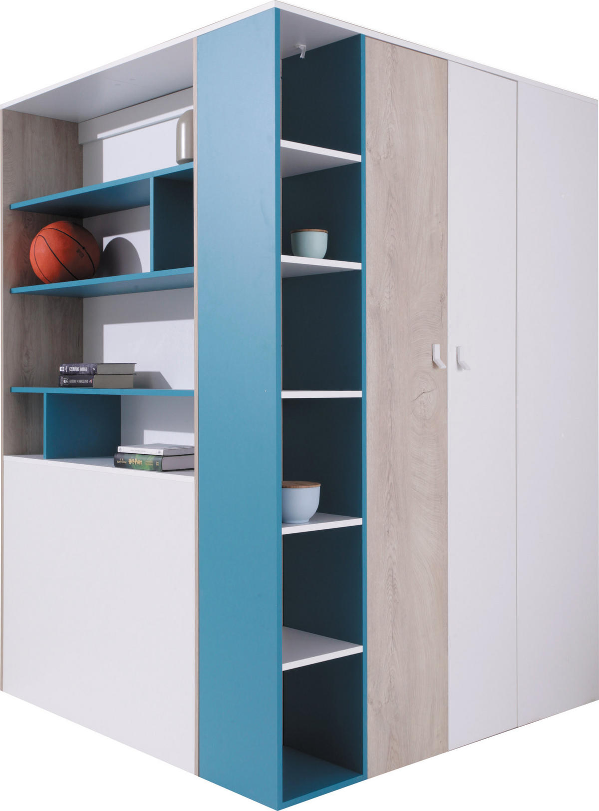 DREHTÜRENSCHRANK ISEO 135/190/135cm 2-türig Weiß - Blau/Weiß, Holzwerkstoff (135/190/135cm) - MASSENO