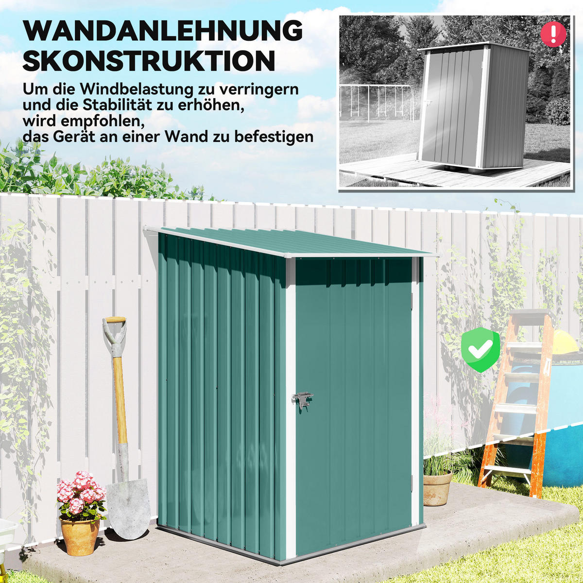 GERÄTEHAUS mit Pultdach Abschließbare Tür 100x103x160 cm Grün - Grün, Metall (103/160/100cm) - Outsunny