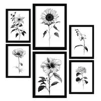 POSTER Set Mit 6 Strahlende Blume Größe A3 & A4 Schwarzer Rahmen - Schwarz, Papier (29.7/1cm) - Nacnic