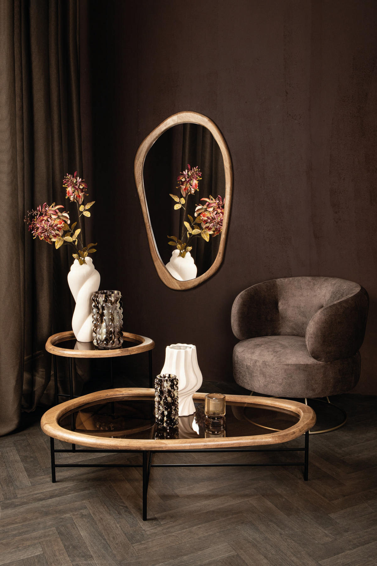 SPIEGEL Neelix Beige 68/3/120cm - Beige, Holz (3/120/68cm) - PTMD Collection