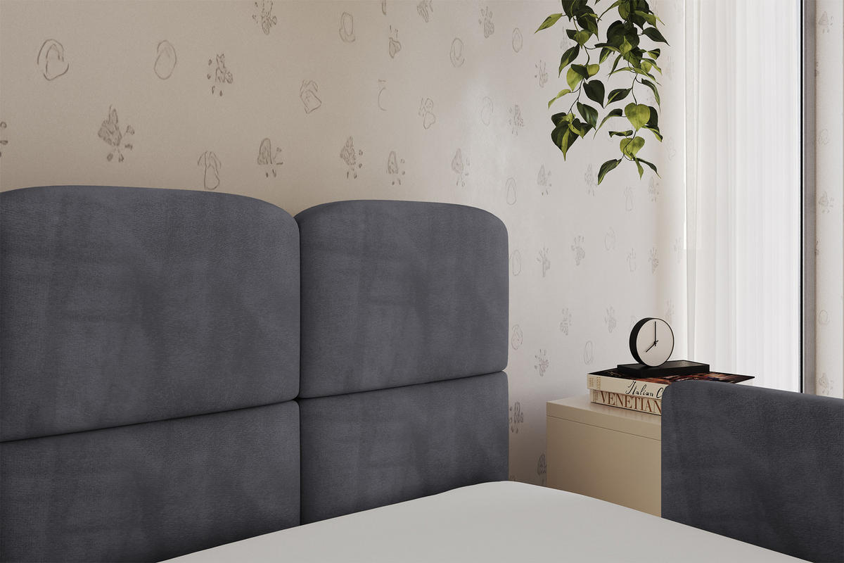 EINZELLBETT Jugendbett mit Bettkasten, Links - KIVY 100x200 Dunkelgrau - Dunkelgrau, Holzwerkstoff/Textil (100/200cm) - ALTDECOR