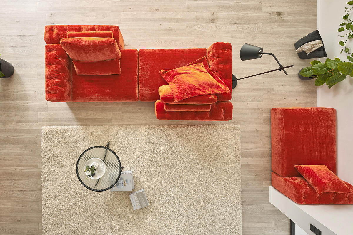 MODULSOFA SEPHI Rot Cord - Rot/Schwarz, Kunststoff/Textil (268/62/191cm) - KAWOLA