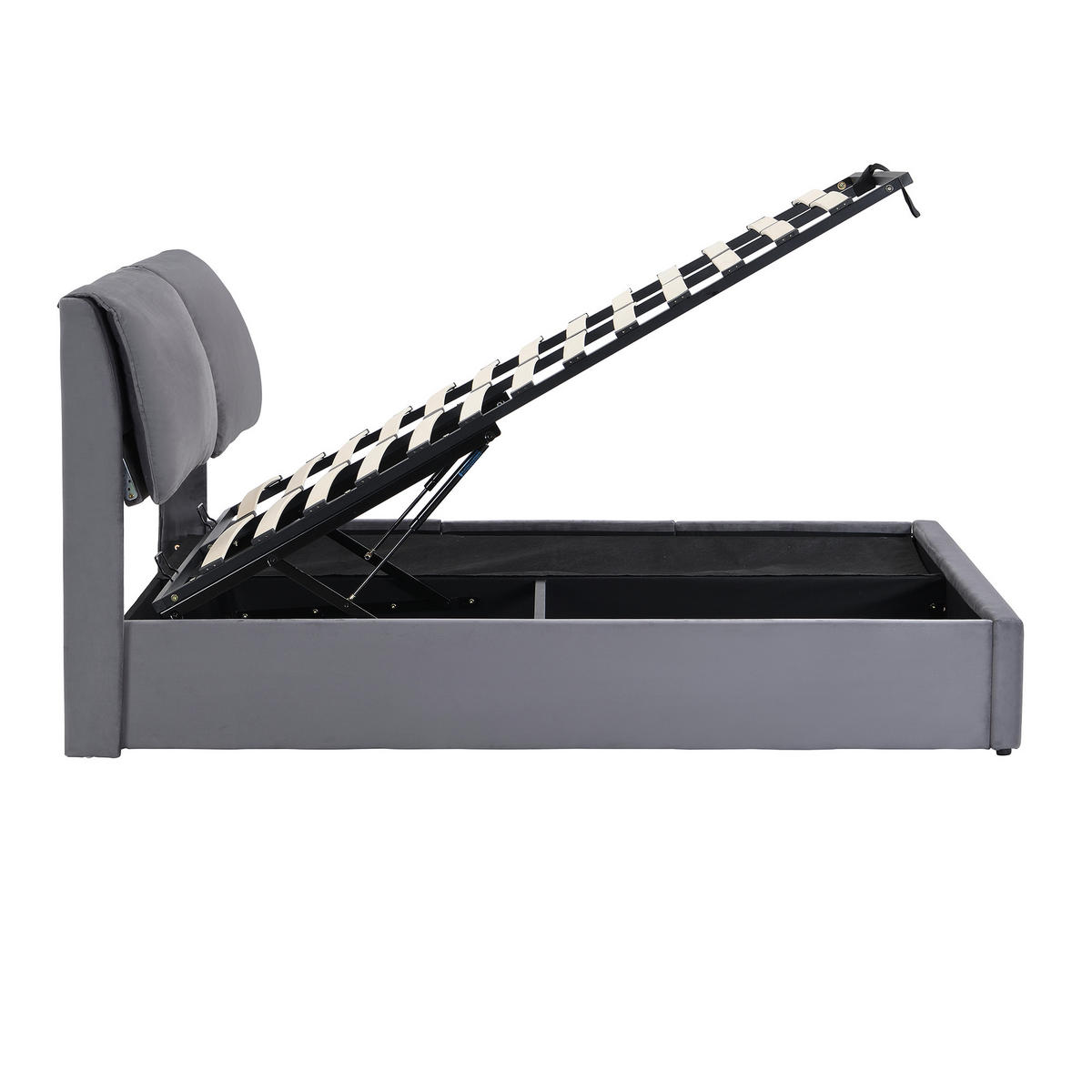 POLSTERBETT 140/190 cm Grau mit hydraulischem Bettkasten und drei Schubladen - Grau, Textil (140/190cm) - OKWISH