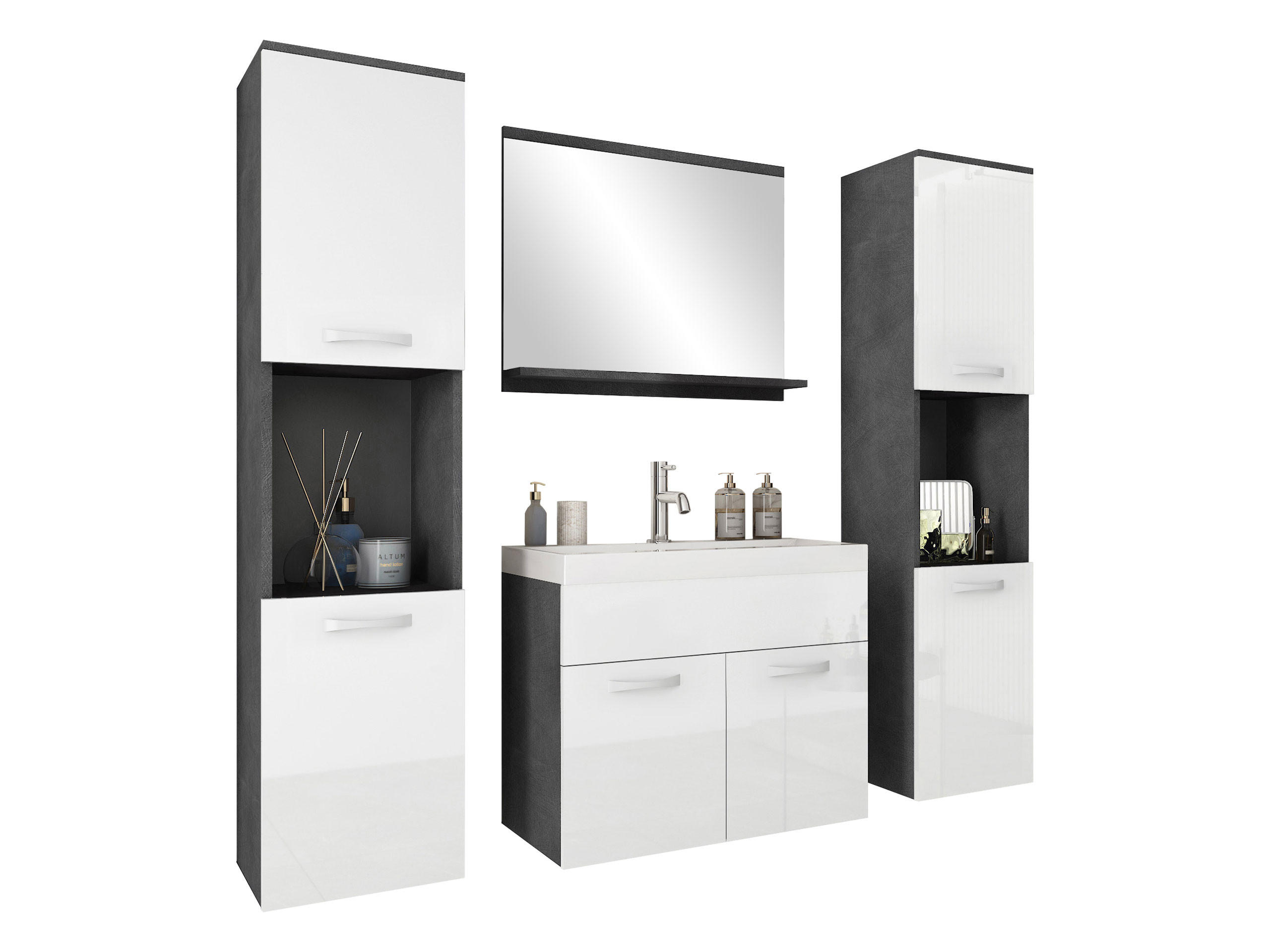 BADMÖBEL-SET Montreal XL - Weiß Hochglanz/Grau, Holzwerkstoff (30/132/30cm) - MIRJAN24