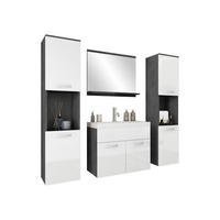 BADMÖBEL-SET Montreal XL - Weiß Hochglanz/Grau, Holzwerkstoff (30/132/30cm) - MIRJAN24