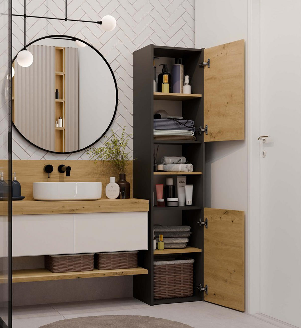 DULAP DE BAIE Antracit, Artisan 40/170/30 - antracit, compozit lemnos (40/170/30cm) - RAUMHIRSCH FURNITURE