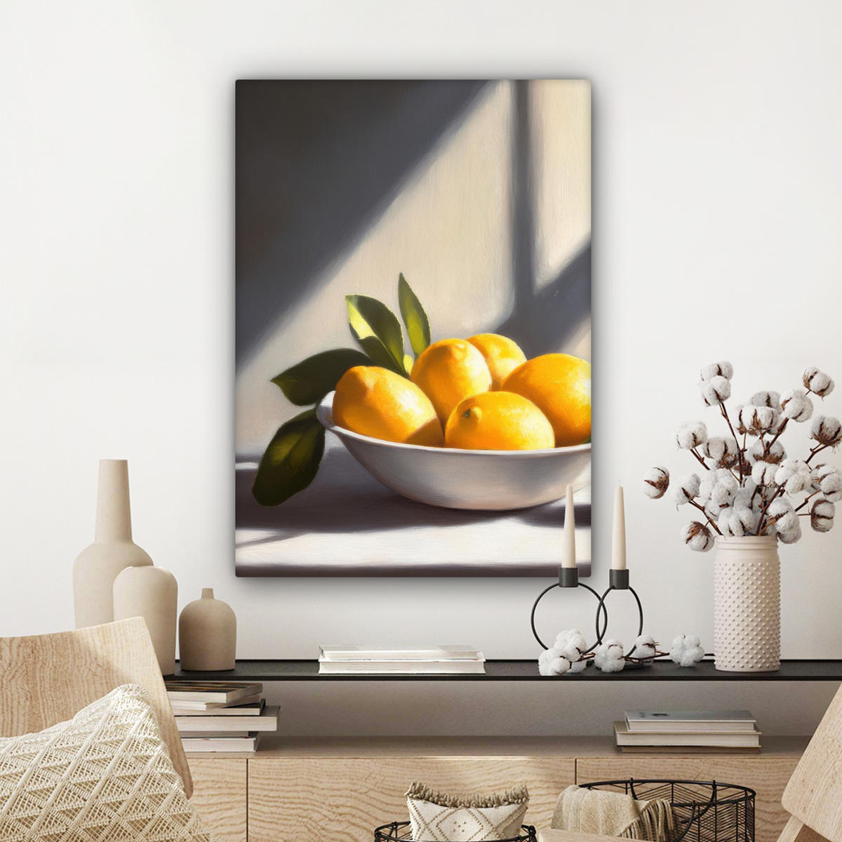 LEINWANDBILD Zitronen - Stilleben - Gelb Wandbild Wohnzimmer 60x80 cm - Gelb, Textil (60/80cm) - MuchoWow