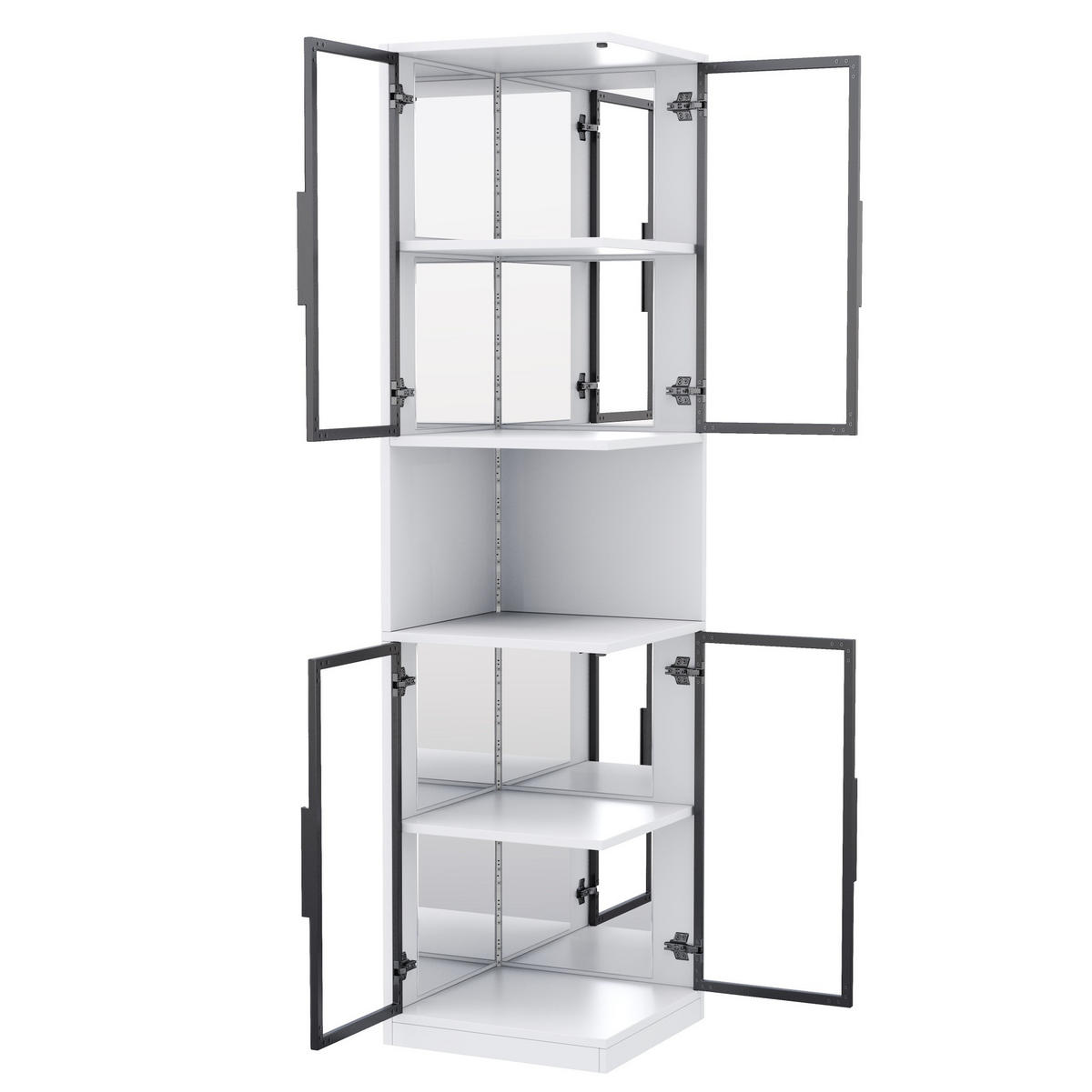HIGHBOARD mit LED-Beleuchtung 42/44/205 cm – mit 2 Glastüren und Spiegelfront - Weiß, Holzwerkstoff (42/205/44cm) - BEAOK