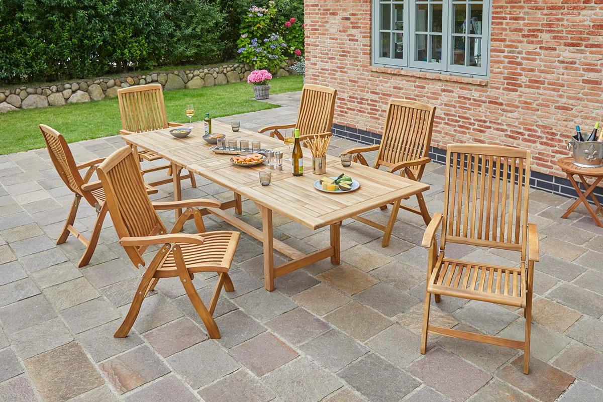 GARTENTISCH Ela 180/230/280x100x75 cm, Teakholz, Natur - Naturfarben, Holz (100/180/75cm) - dasmöbelwerk