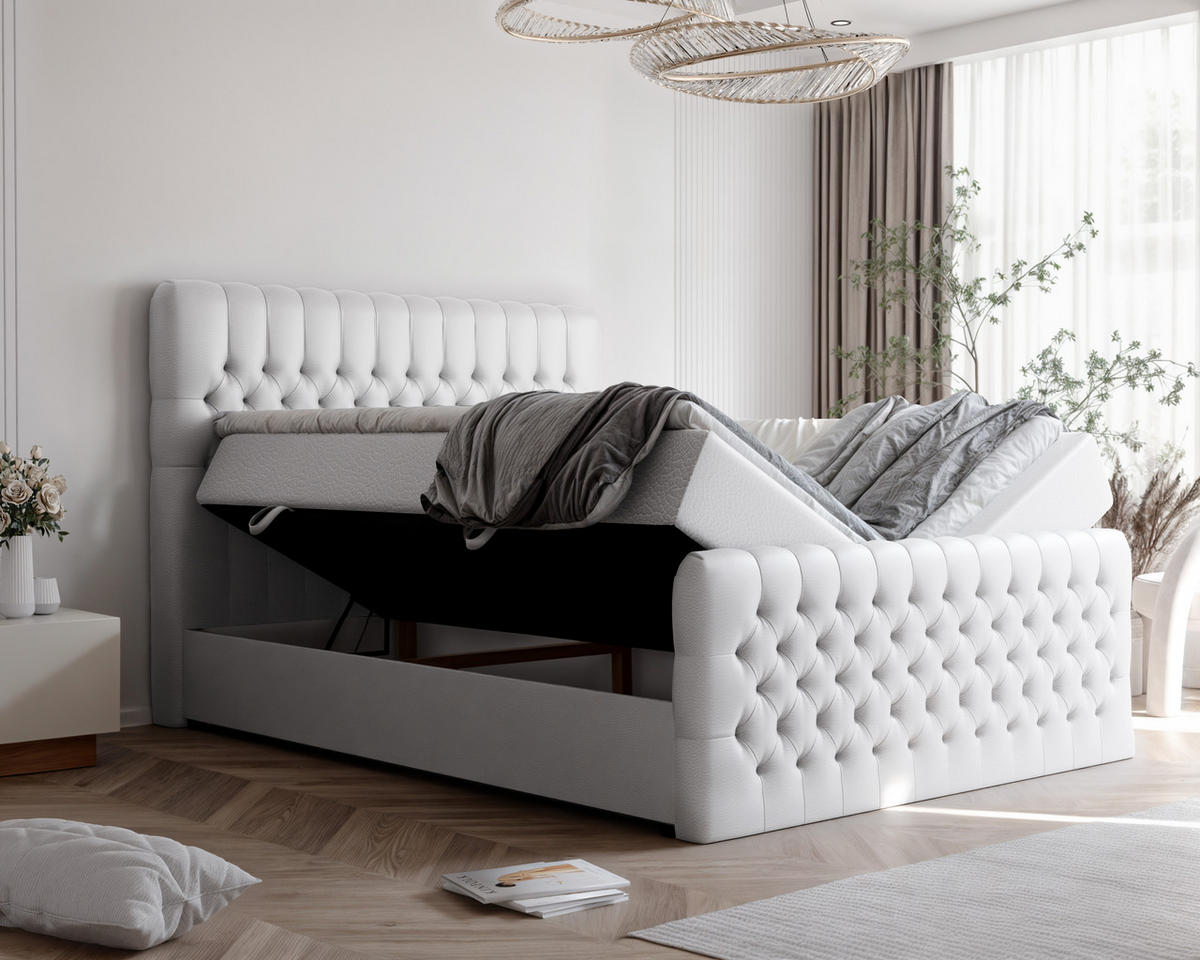 BOXBETT 120x200 cm mit Topper - Weiß, Textil (120/200cm) - Idohome