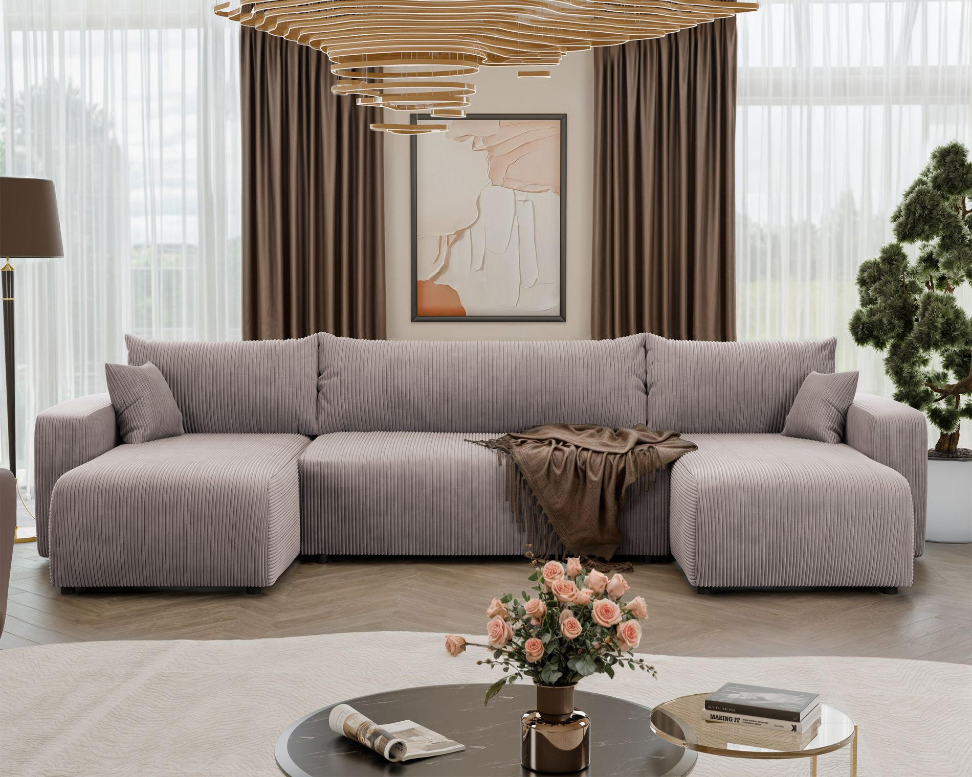 WOHNLANDSCHAFT Pianoni Beige Cordbezug - Beige/Schwarz, Kunststoff/Textil (312/83/140cm) - Selsey
