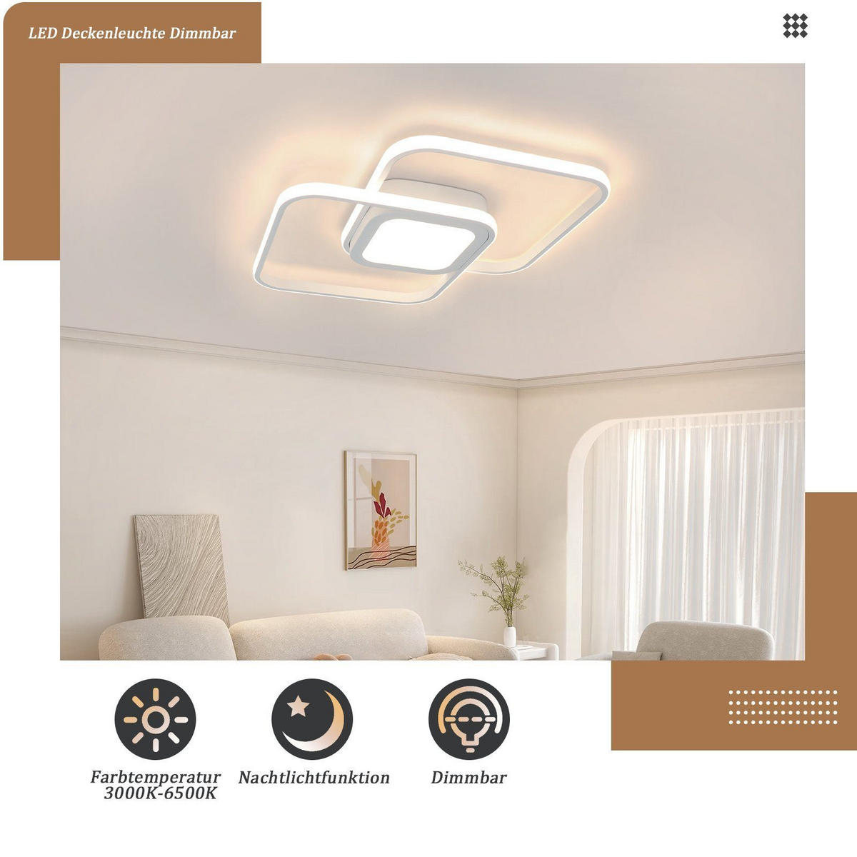 LED-DECKENLEUCHTE Carro 39/39/5 cm - Weiß, Metall (39/39/5cm) - Nettlife