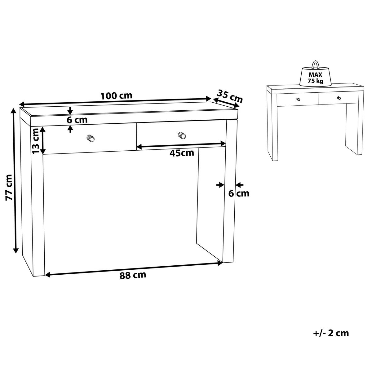 KONSOLENTISCH Spiegeleffekt 2 Schubladen Marle - Silberfarben, Glas (35/100/77cm) - Beliani