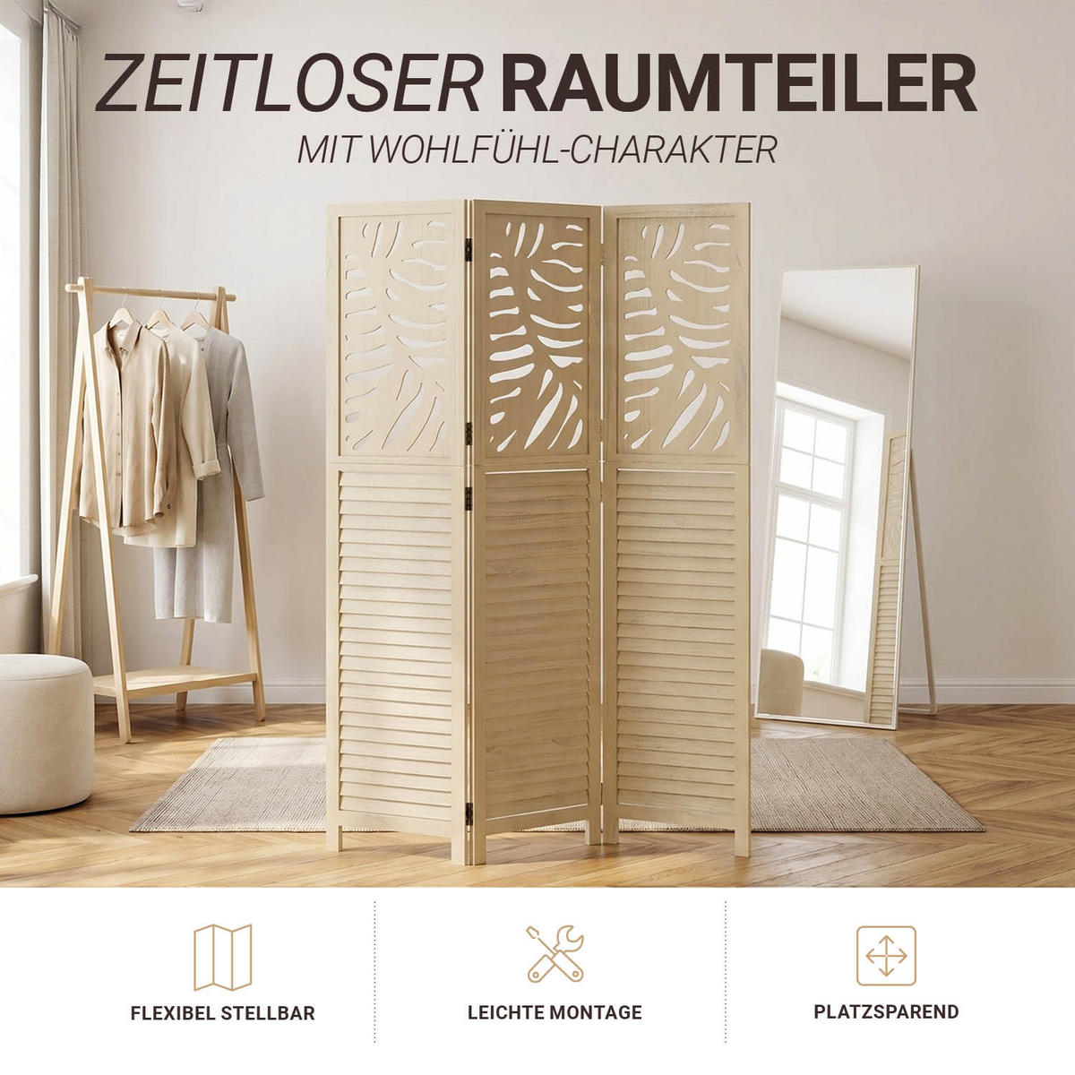 PARAVENT 120/170 cm Beige - Beige, Holz (120/170/2cm) - Homestyle4u