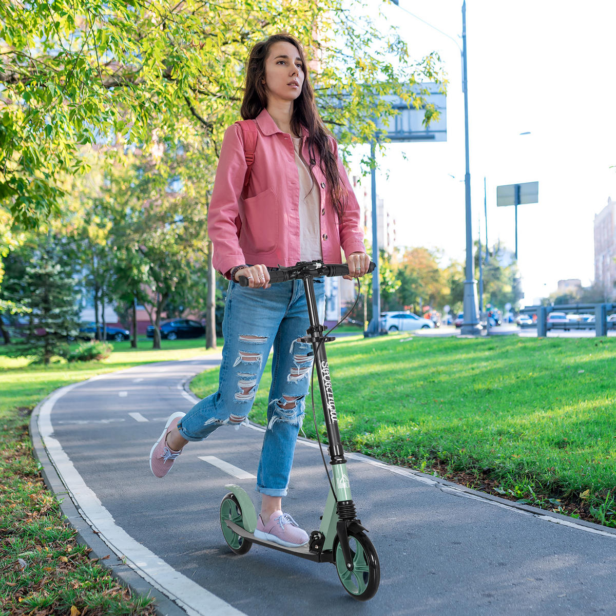 SCOOTER DE-18956 große 20 cm Rollen, Doppelbremse Grün - Grün, Metall (36.5/91.5cm) - ComfortXL