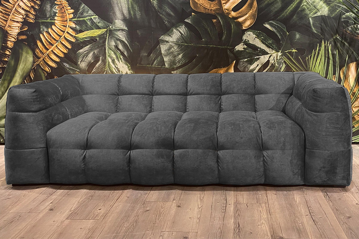 SOFA RIO Anthrazit Velvet - Anthrazit/Schwarz, Textil (207/68/105cm) - KAWOLA
