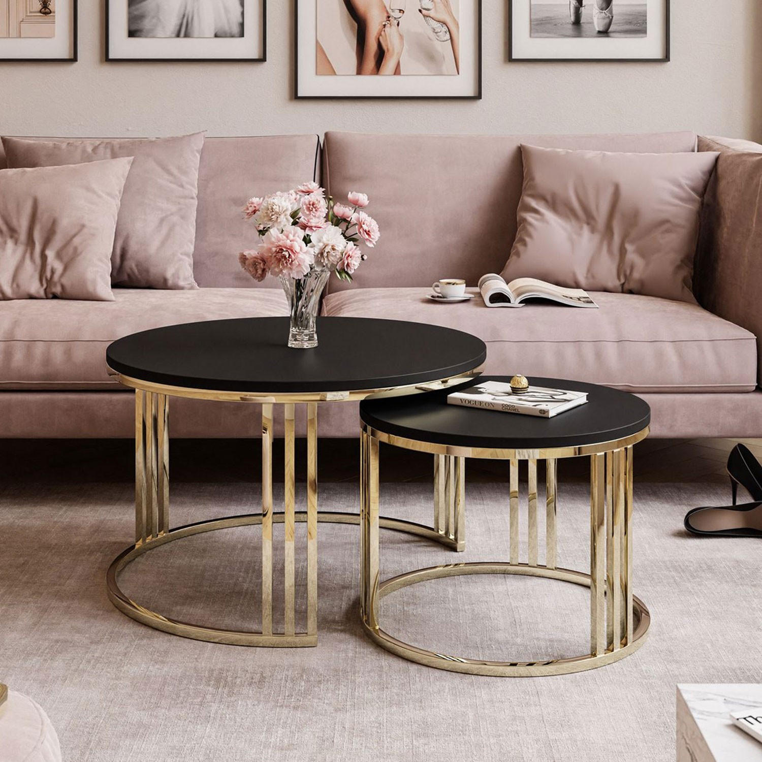 COUCHTISCH 2 in 1 LORI verchromt gold schwarz matt - Goldfarben, Holzwerkstoff (70/70/49cm) - Lookway