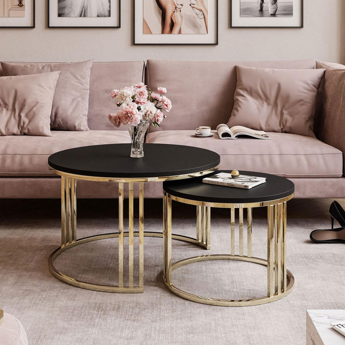 COUCHTISCH 2 in 1 LORI verchromt gold schwarz matt - Goldfarben, Holzwerkstoff (70/70/49cm) - Lookway