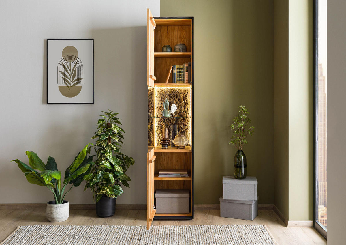 VITRINE Wildeiche 43x45x200 natur geölt STARNBERG #05 - Braun, Holz (43/200/45cm) - Massivmoebel24