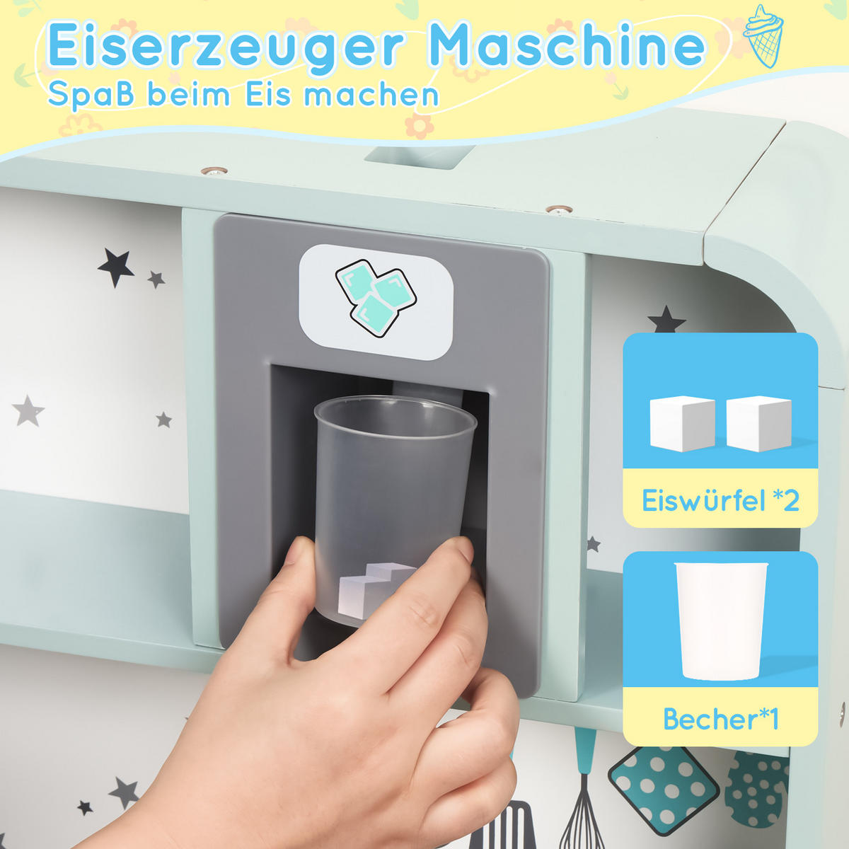 KINDERKÜCHE Blau – Spielküche mit Eiserzeuger & Mikrowelle, Zubehör & Soundeffekten, Holz/Kunststoff, ab 3 Jahren 29x60x81cm - Blau, Holzwerkstoff (60/29/81cm) - Ej. Life