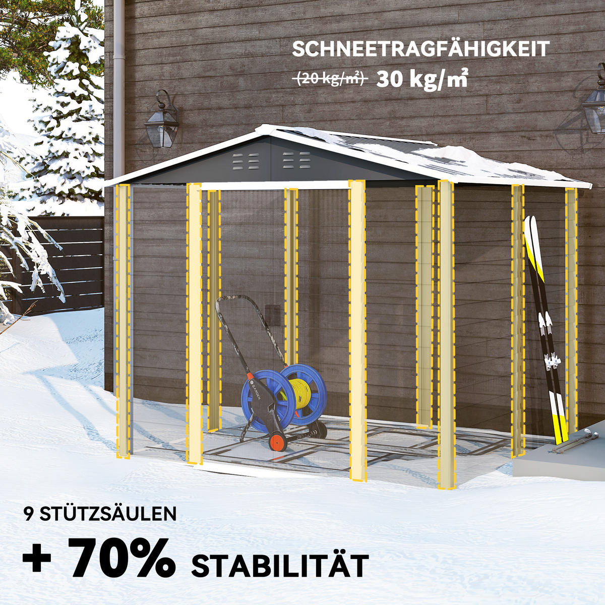 GERÄTEHAUS 4,4 m² Gartenhaus mit Pultdach, Schiebetür, Fundament Geräteschuppen - Dunkelgrau, Metall (206/198/240cm) - Outsunny
