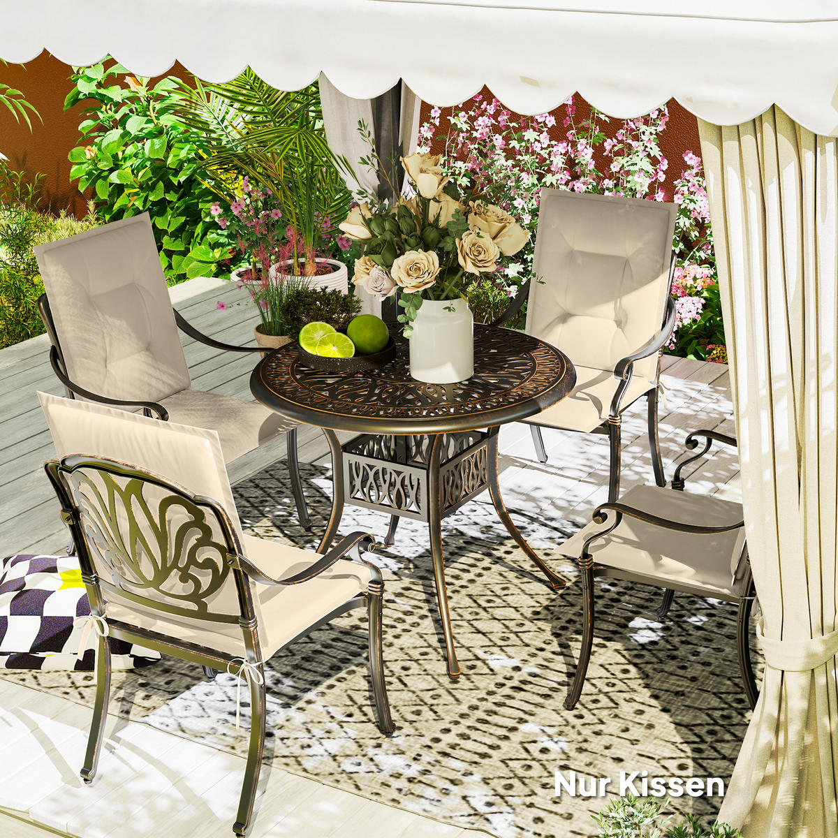 SITZKISSEN 4er Set 108 x 50 x 5 cm - Beige, Kunststoff (50/5/108cm) - Outsunny