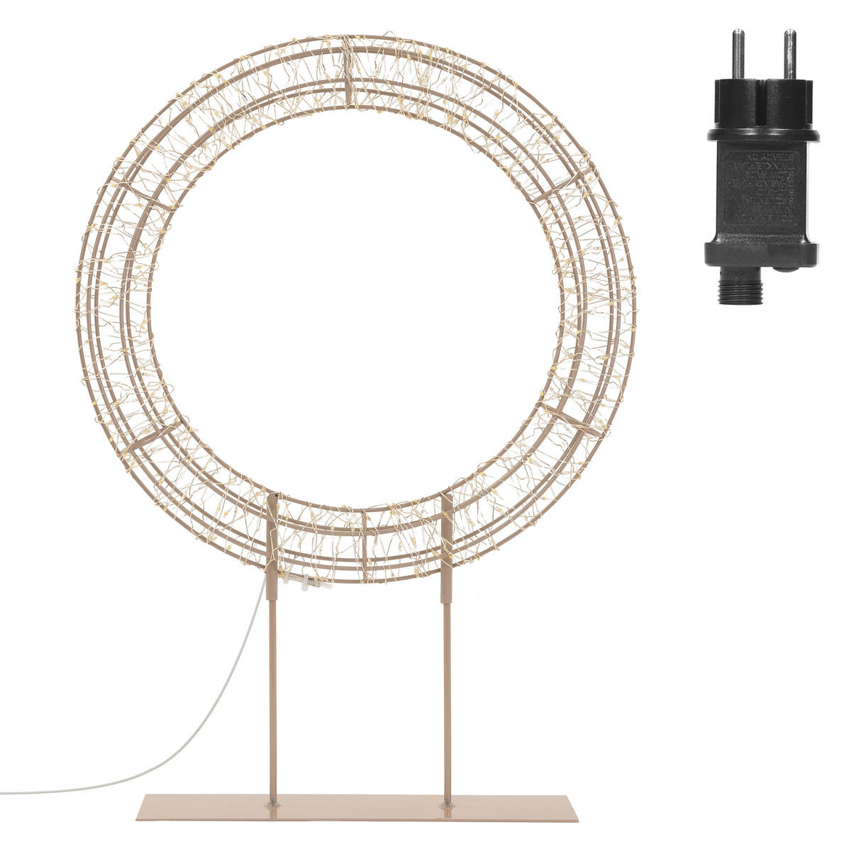 LED VÁNOČNÍ VĚNEC 53 cm s podstavcem, vánoční dekorace s řetězem světel 300 LED, teplá bílá - béžová, kov (38/53/8cm) - ECD-Germany
