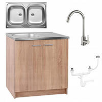 SPÜLUNTERSCHRANK 80cm mit Spüle + Armatur + Siphon Sonoma-Eiche - Sonoma Eiche, Holzwerkstoff (80/82/46cm) - Stamar