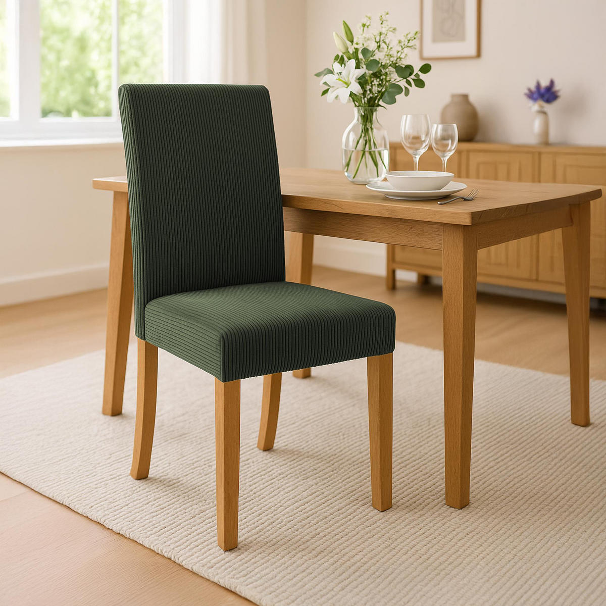ESSZIMMERSTUHL Cord Grün - Naturfarben/Grün, Holz/Textil (41/91/47cm) - CLP
