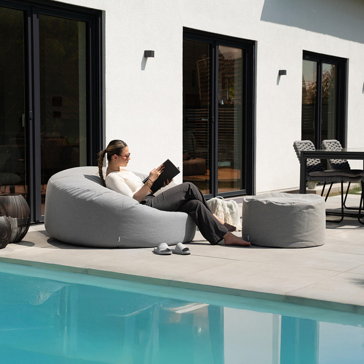 SITZSACK CLOUD - Hellgrau, Mit Hocker - Hellgrau, Kunststoff (140/40/140cm) - Home Deluxe