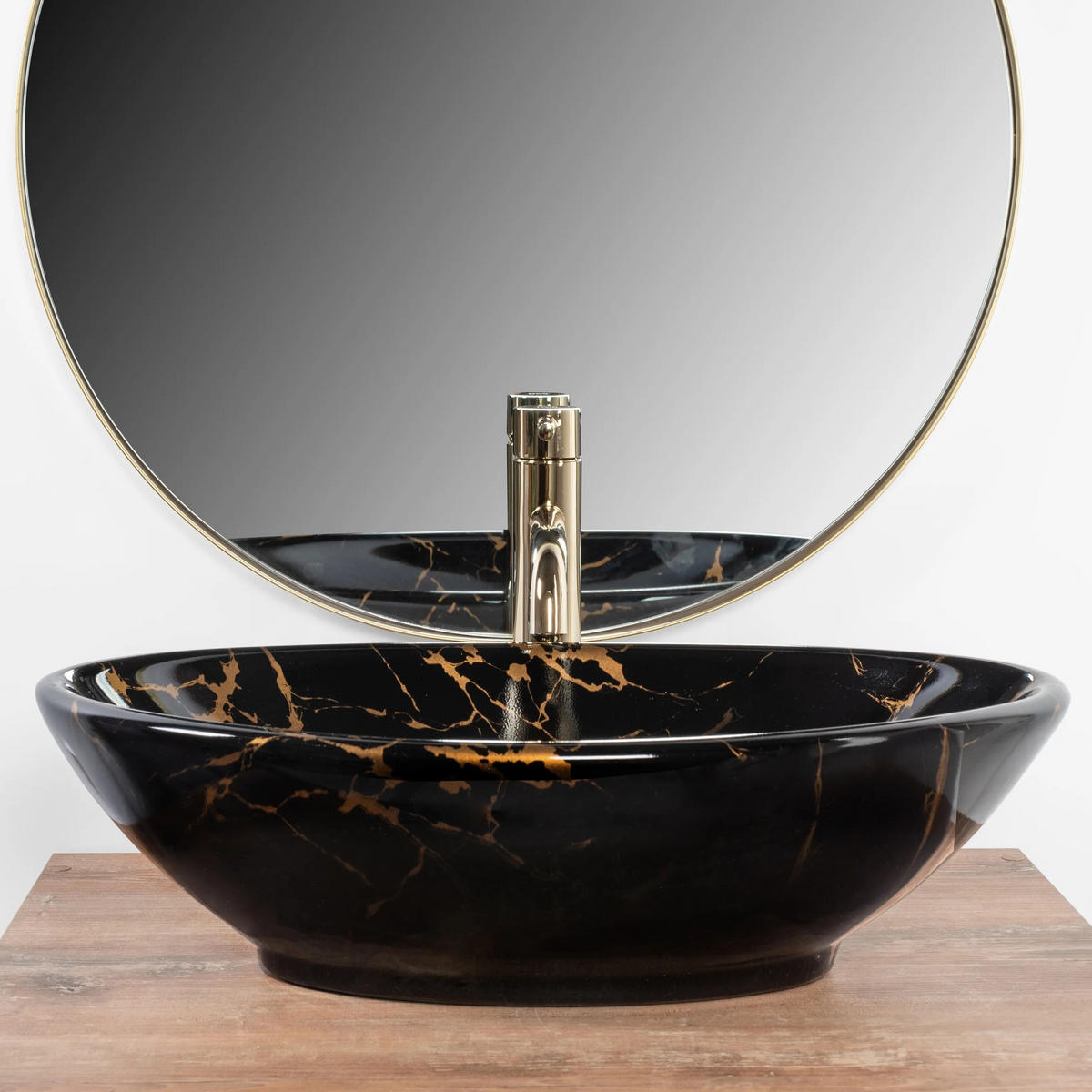 AUFSATZWASCHBECKEN Rea Pamela Black Marble Shiny - Schwarz, Keramik (33/15/53cm) - REA