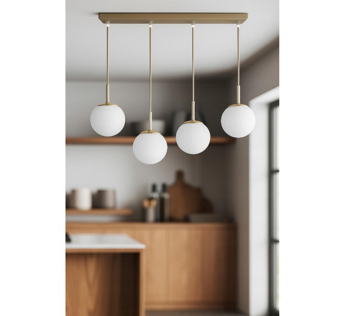 PENDELLEUCHTE ECRU II - Beige/Goldfarben, Glas/Metall (80/14/100cm) - kiki design