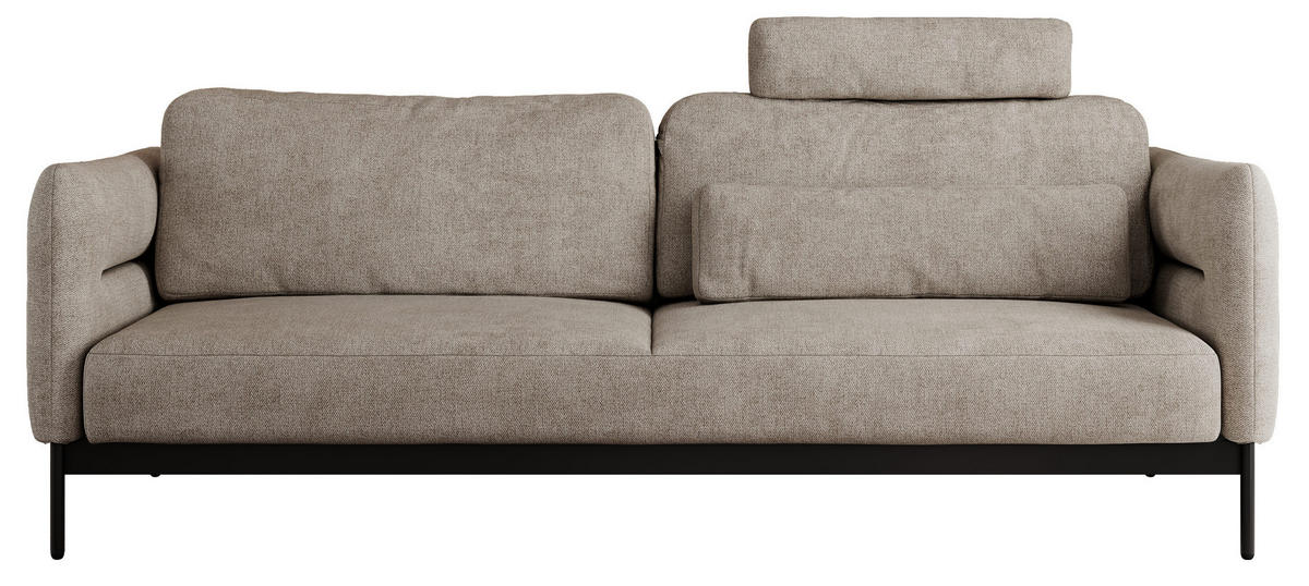 SOFA SALENTO Beige Struktur - Beige/Schwarz, Textil/Metall (221/82/101cm) - MKS