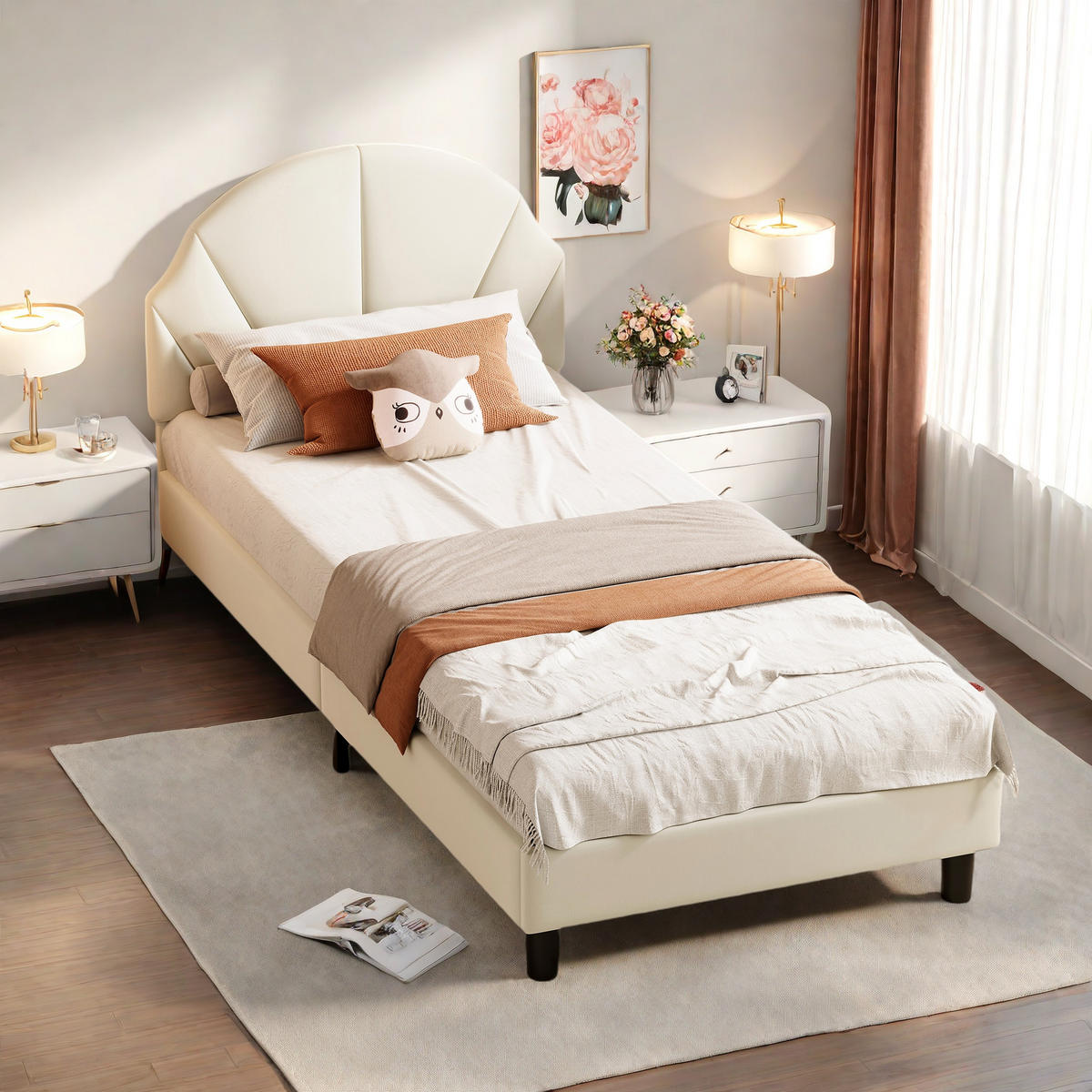 POLSTERBETT 90/200 cm Beige mit gepolstertem Kopfteil - Beige, Holz (90/200cm) - SHOPENTRA
