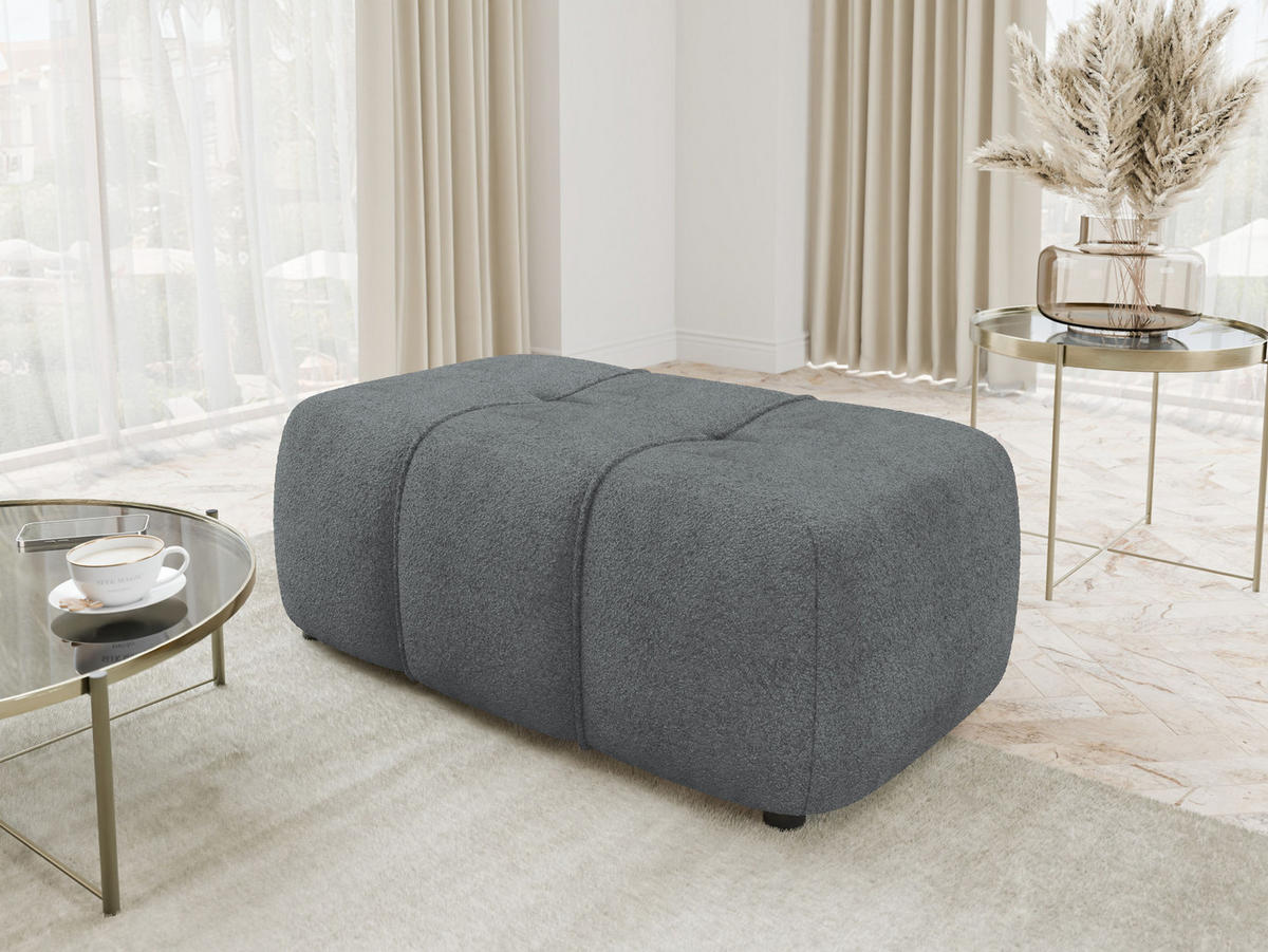 POLSTERHOCKER Furyn Boucle - Dunkelgrau/Schwarz, Holzwerkstoff/Kunststoff (93/38/62cm) - MIRJAN24