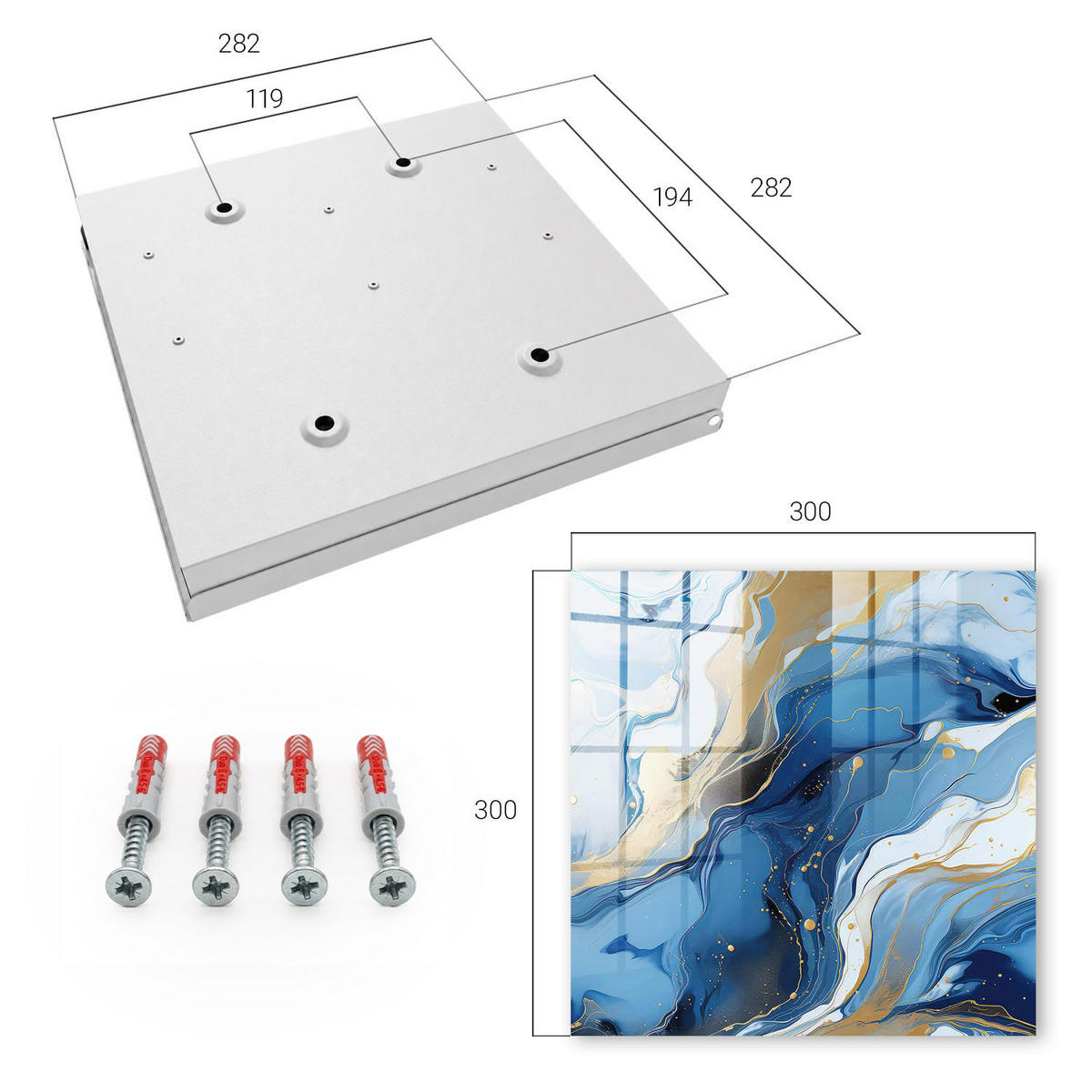 SCHLÜSSELBOX Weiß 30x30 cm – Türöffnung nach rechts - Farbenfroher Wirbel - Blau, Metall (30/30/5cm) - TULUP