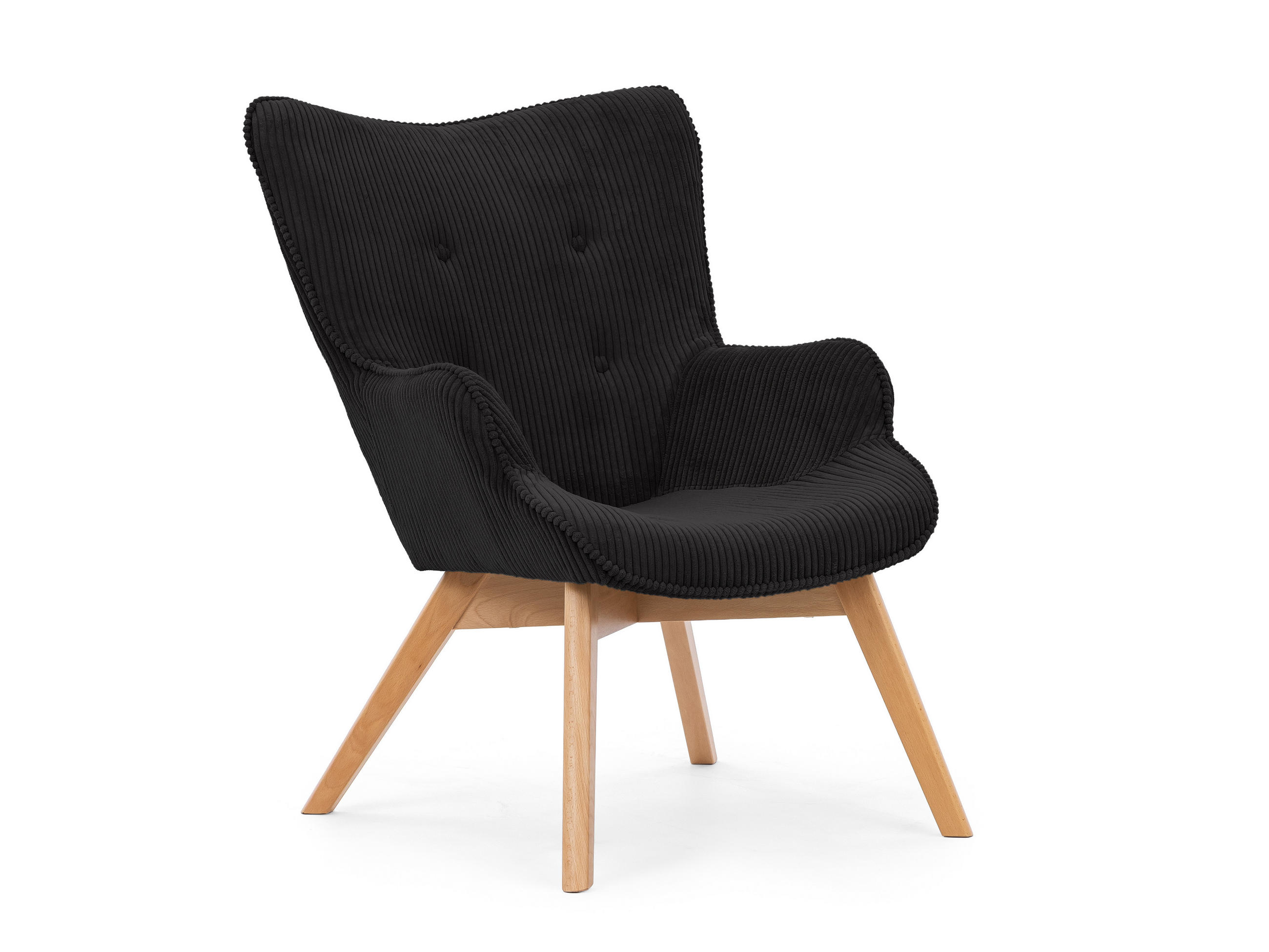 LOUNGESESSEL Lenari Schwarz Cordstoff mit Füßen in Natur - Schwarz/Naturfarben, Holz/Textil (71/96/86cm) - S-Style Möbel