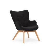 LOUNGESESSEL Lenari Schwarz Cordstoff mit Füßen in Natur - Schwarz/Naturfarben, Holz/Textil (71/96/86cm) - S-Style Möbel
