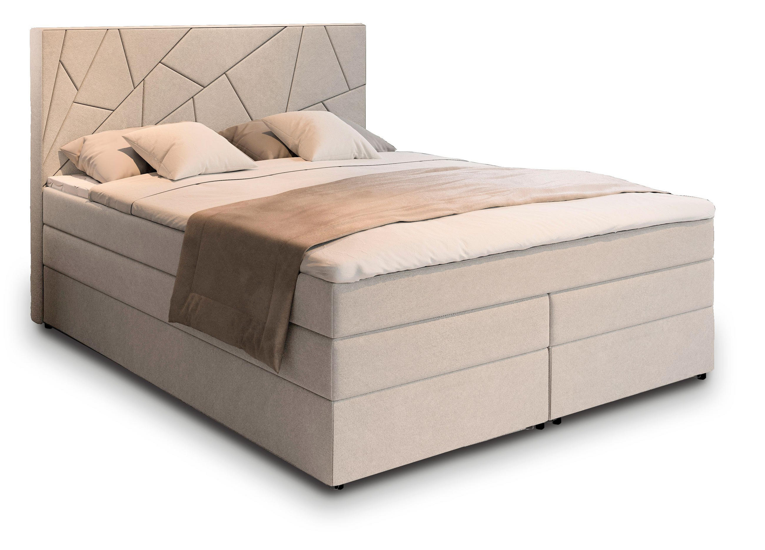 BOXBETT TRANI 180x200 cm mit Matratze und Topper - Beige - Beige, Holz (180/200cm) - MASSENO