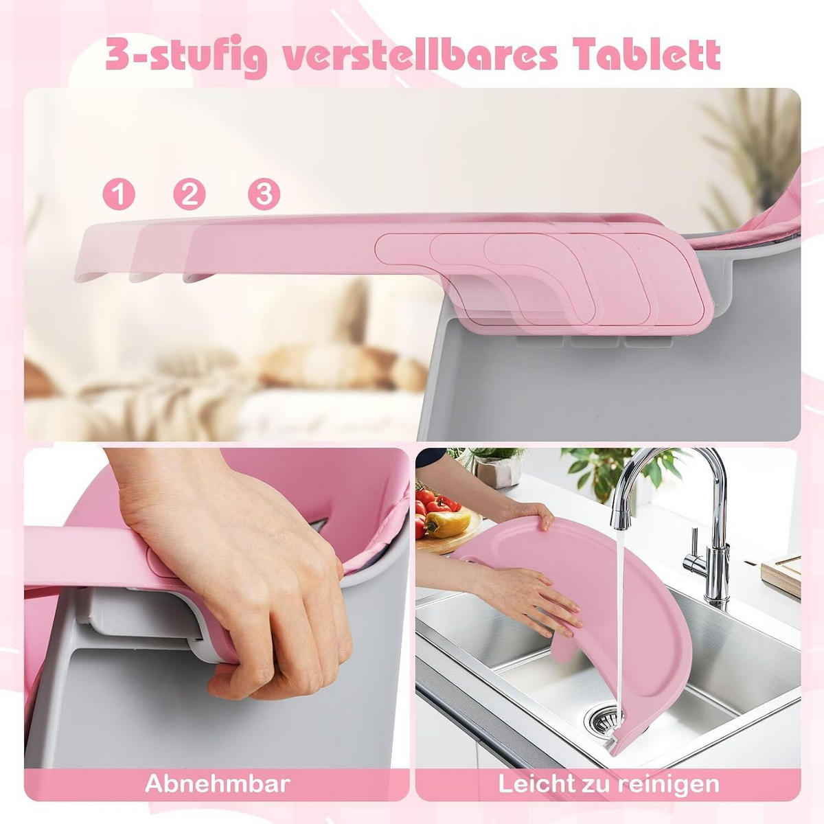 BABYHOCHSTUHL mit abnehmbarem Tablett blau - Pink, Kunststoff (60/93/60cm) - COSTWAY